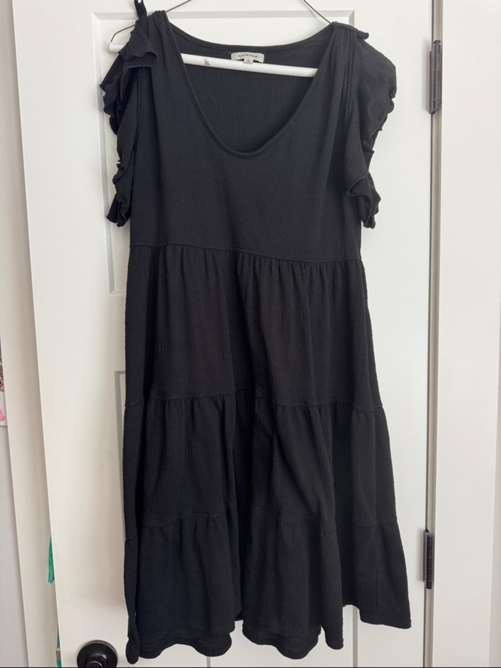 Max Studio Black Tiered Midi Dress with Ruffle Sleeves